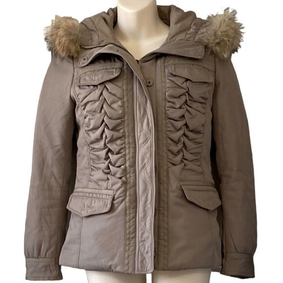 Elie Tahari Luxury Sz XS Down & Feather Coyote Lined Hood Winter Jacket - Picture 1 of 13